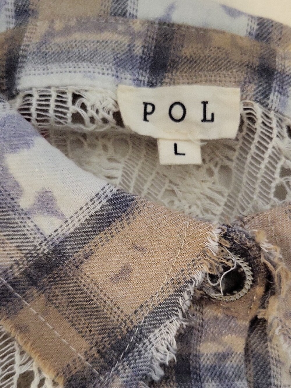 POL Patchwork Plaid Button-Up Shirt in Beige and Gray - Picture 6 of 8